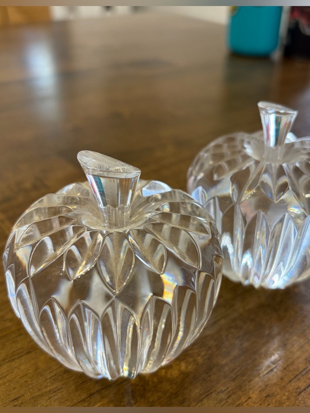Waterford crystal apples (2) vintage stamped paperweight